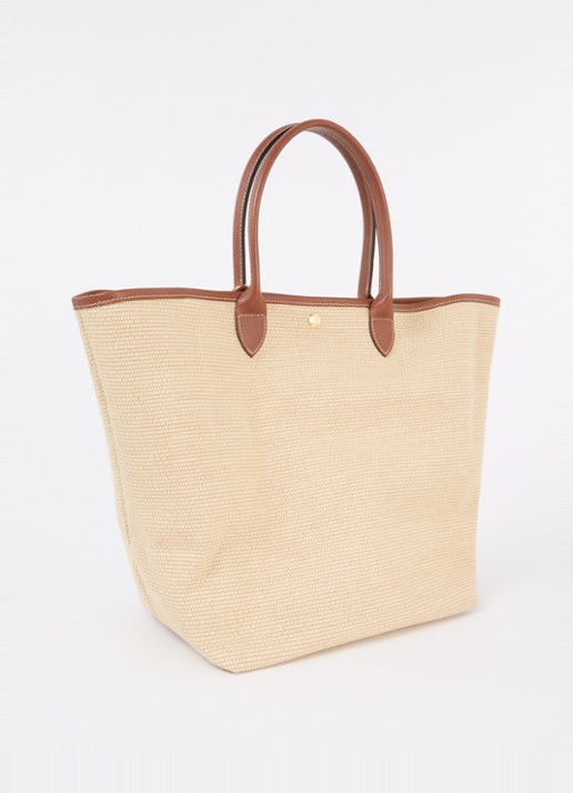 Longchamp Le Pliage Collection handtas L van canvas met leren details - achterkant beige