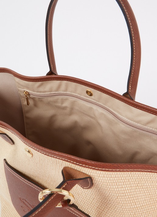 Longchamp Le Pliage Collection handtas L van canvas met leren details - detail 4 beige