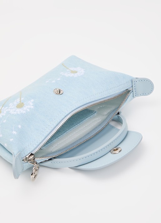 Longchamp Le Pliage collection xs handtas van denim met bloemborduring - detail lichtblauw