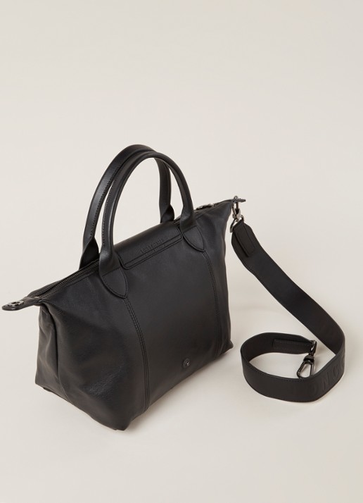 Longchamp Le Pliage Cuir handtas S van leer - detail zwart