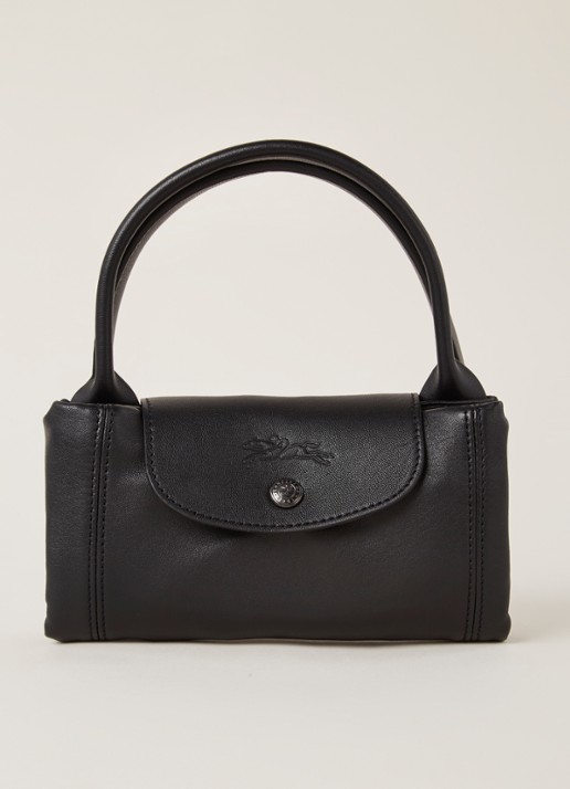 Longchamp Le Pliage Cuir handtas S van leer - detail 3 zwart