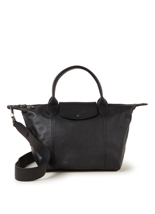 Longchamp Le Pliage Cuir handtas S van leer - voorkant 4 zwart