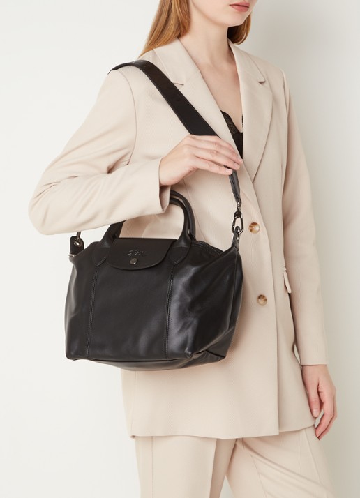 Longchamp Le Pliage Cuir handtas S van leer - voorkant 5 zwart