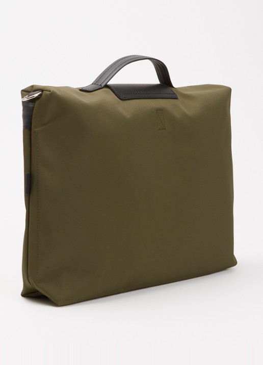 Longchamp Le Pliage Energy businesstas met leren details en 14-inch laptopvak - achterkant 5 bronsgroen