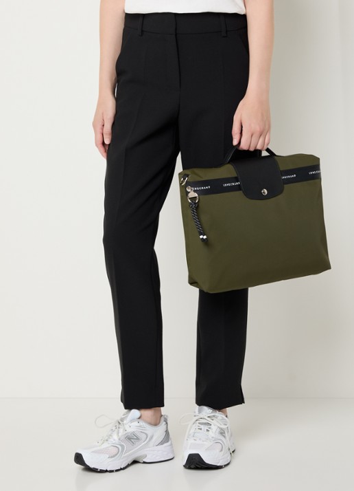 Longchamp Le Pliage Energy businesstas met leren details en 14-inch laptopvak - voorkant 3 bronsgroen