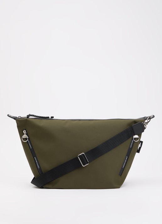 Longchamp Le Pliage Energy crossbodytas M van canvas met afneembare schouderriem - voorkant 5 legergroen