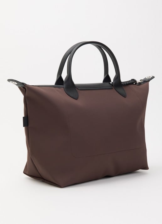 Longchamp Le Pliage Energy handtas L met leren details - achterkant 2 chocoladebruin