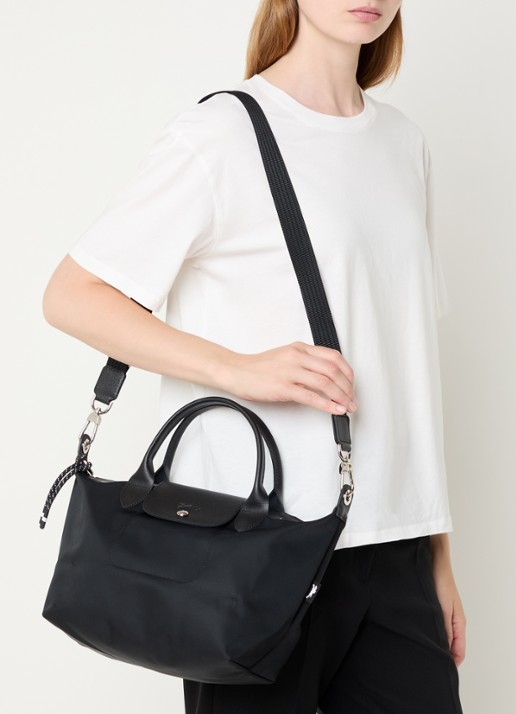 Longchamp Le Pliage Energy handtas S met leren details - voorkant 3 zwart