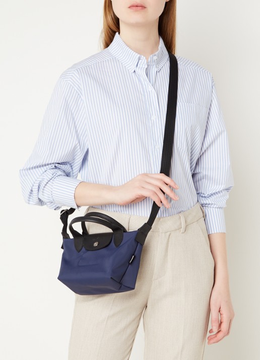 Longchamp Le Pliage Energy handtas XS met leren details - voorkant 3 blauw