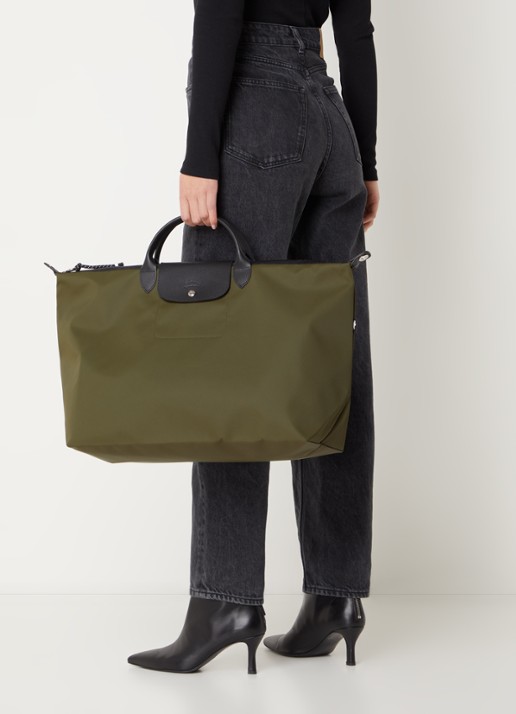 Longchamp Le Pliage Energy reistas L met leren details - voorkant 3 legergroen