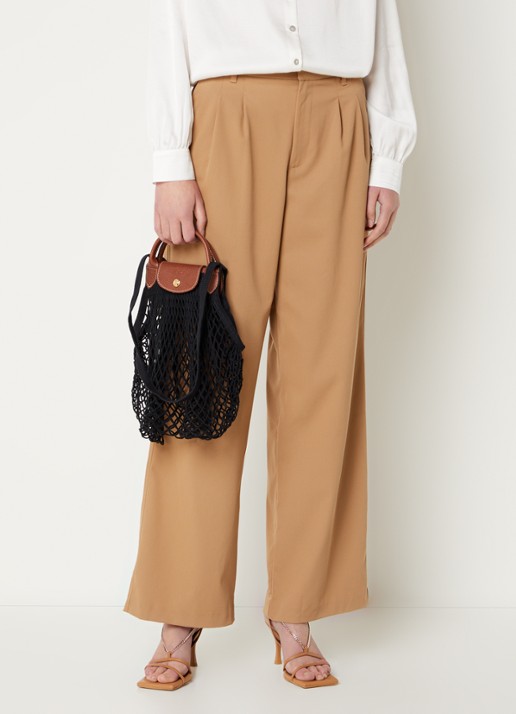 Longchamp Le Pliage Filet handtas L met leren details - voorkant 3 zwart
