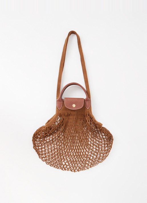 Longchamp Le Pliage Filet handtas L met leren details - voorkant 2 bruin