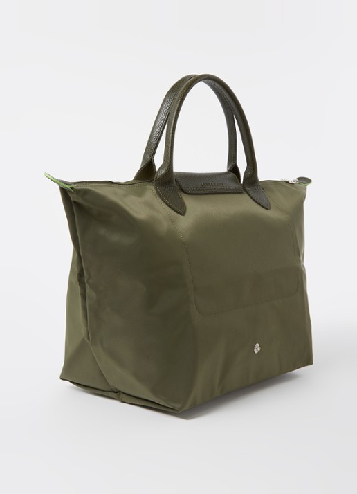 Longchamp Le Pliage Green handtas M met leren details - achterkant 6 bronsgroen