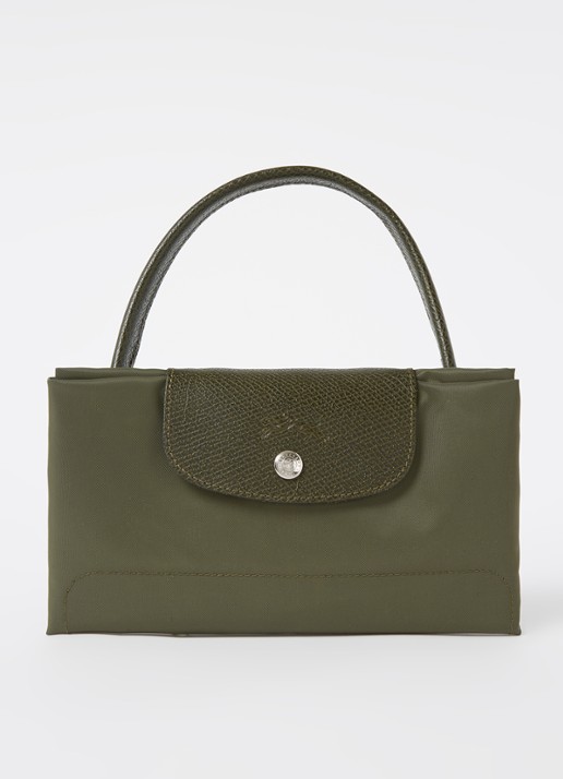 Longchamp Le Pliage Green handtas M met leren details - detail 3 bronsgroen