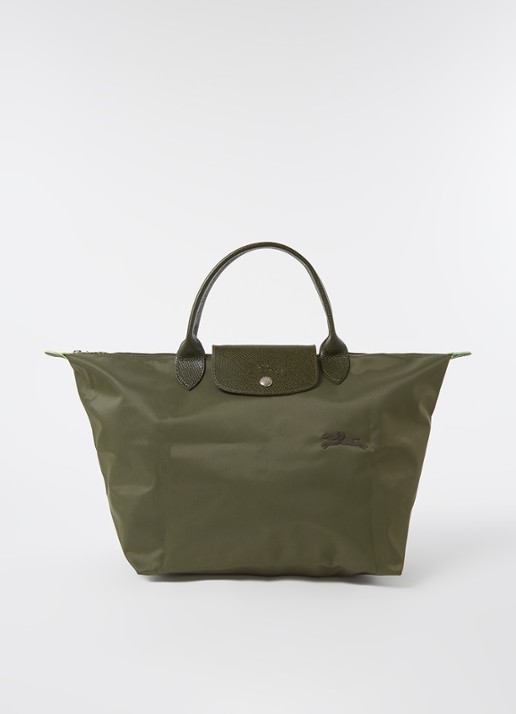 Longchamp Le Pliage Green handtas M met leren details - voorkant 4 bronsgroen