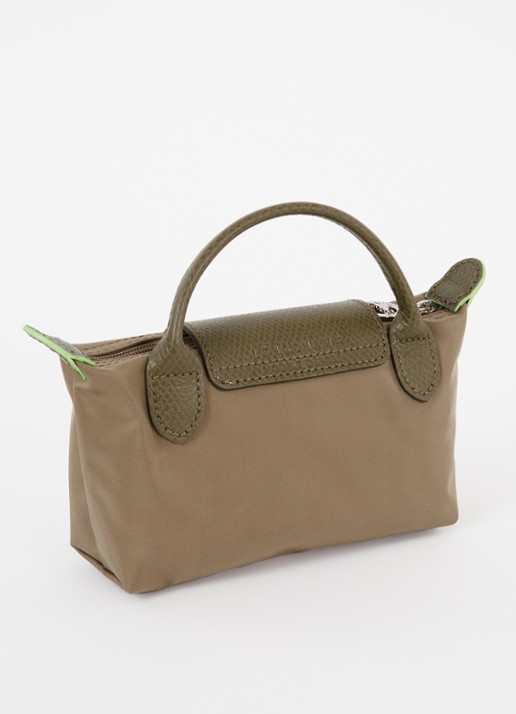 Longchamp Le Pliage Green handtas met leren details - achterkant 5 lichtbruin