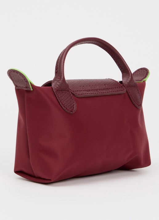 Longchamp Le Pliage Green handtas met leren details - achterkant 3 bordeauxrood