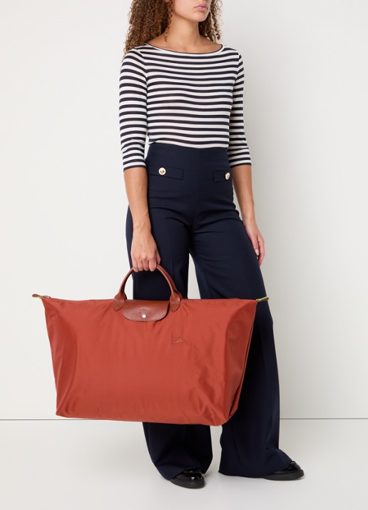 Longchamp Le Pliage Green reistas XL met leren details - voorkant 2 roodbruin
