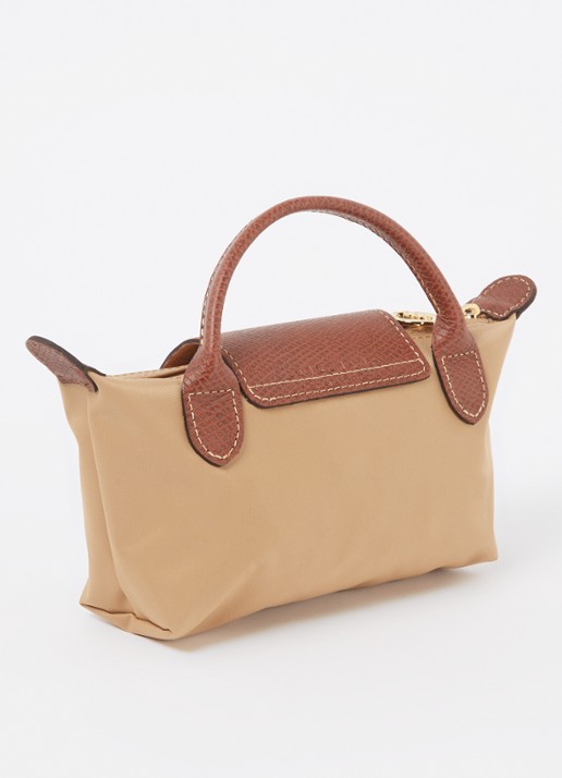 Longchamp Le Pliage handtas met leren details - achterkant 3 camel