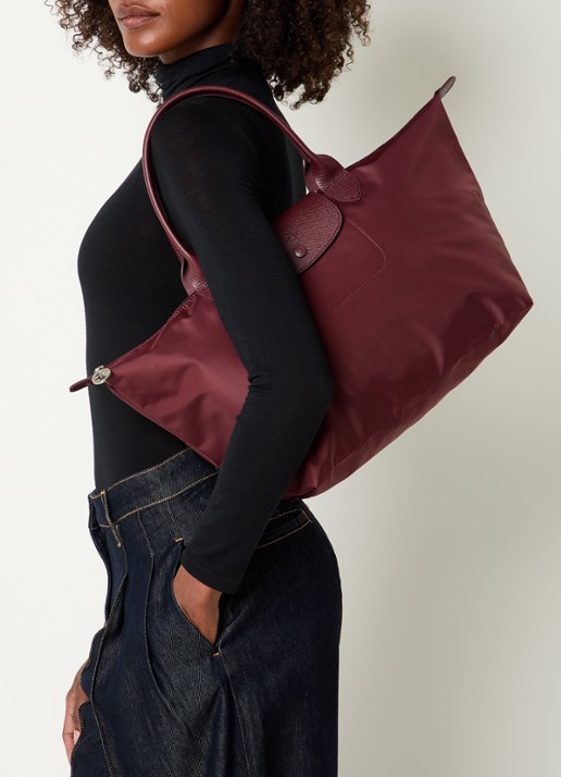 Longchamp Le Pliage One handtas L met leren details - voorkant 7 aubergine