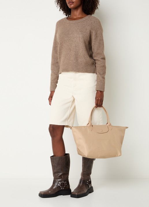 Longchamp Le Pliage One handtas L met leren details - voorkant 6 beige