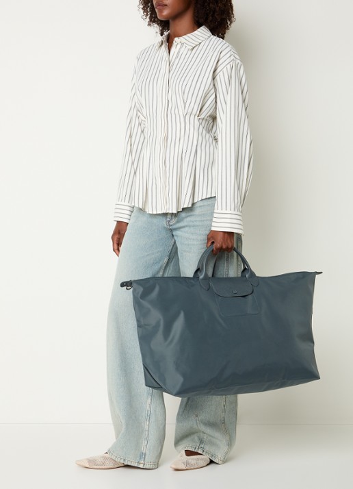 Longchamp Le Pliage One reistas XL met leren details - voorkant 2 staalblauw
