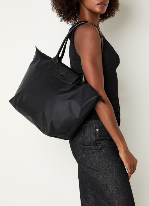 Longchamp Le Pliage One schoudertas L met leren details - voorkant 2 zwart