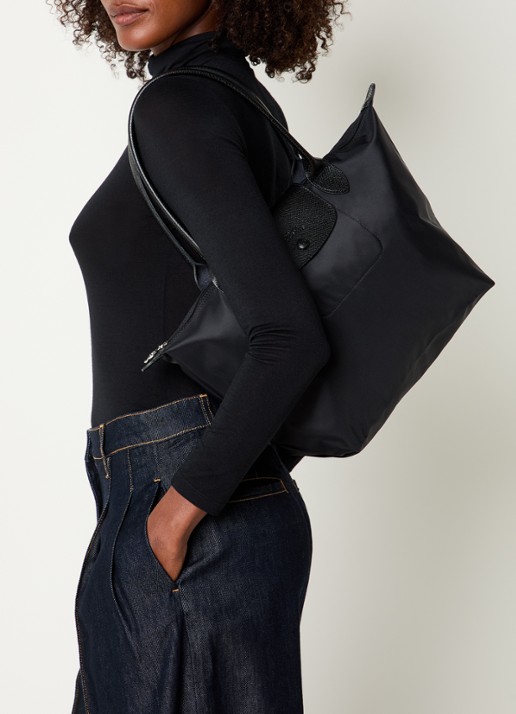 Longchamp Le pliage One schoudertas M met details van leer - voorkant 2 zwart