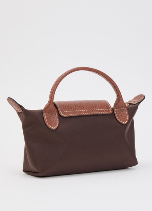 Longchamp Le Pliage Orginal handtas met leren details - achterkant 2 donkerbruin
