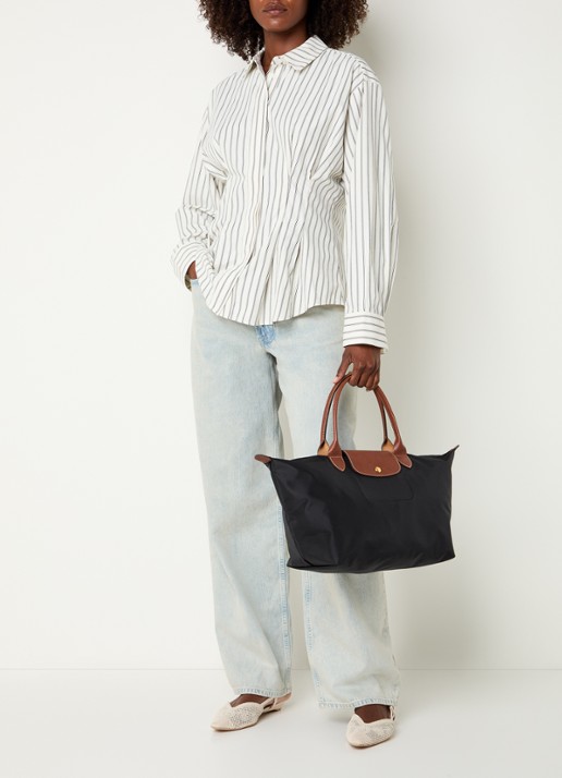 Longchamp Le Pliage Original handtas L met leren details - voorkant 7 zwart