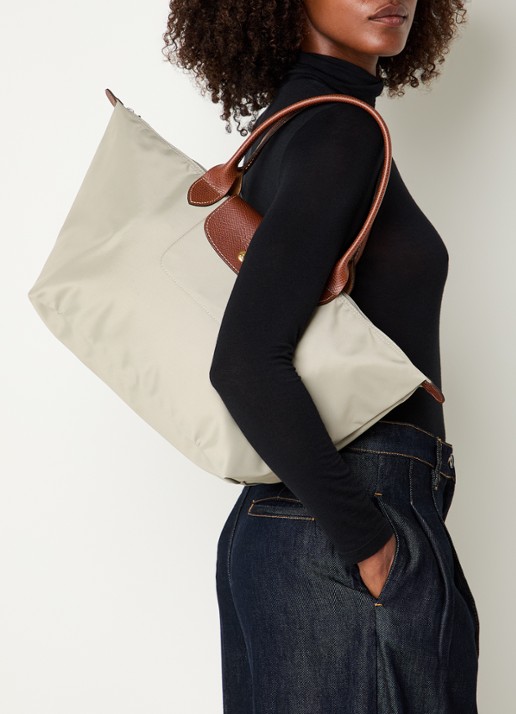 Longchamp Le Pliage Original handtas L met leren details - voorkant 6 taupe