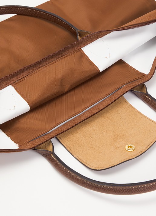 Longchamp Le Pliage Original handtas L met leren details - detail cognac