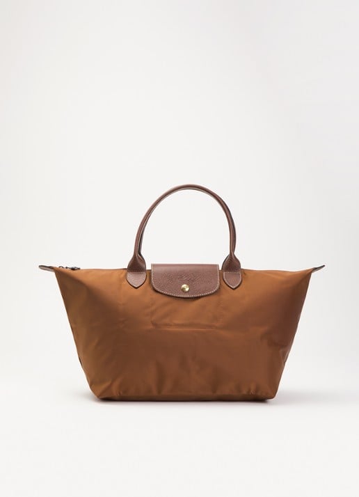 Longchamp Le Pliage Original handtas L met leren details - voorkant 5 cognac