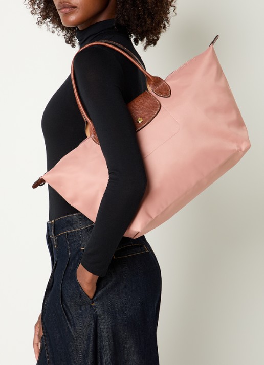 Longchamp Le Pliage Original handtas L met leren details - voorkant 7 oudroze
