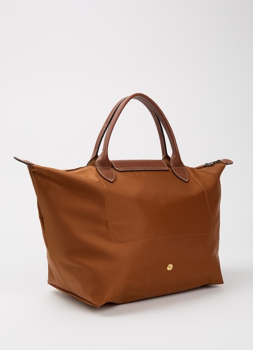 Longchamp Le Pliage Original handtas M met leren details - achterkant 7 cognac