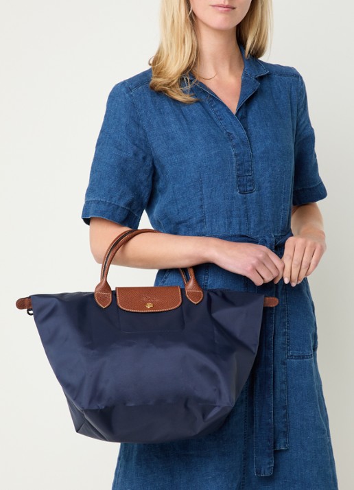 Longchamp Le Pliage Original handtas M met leren details - voorkant 3 donkerblauw