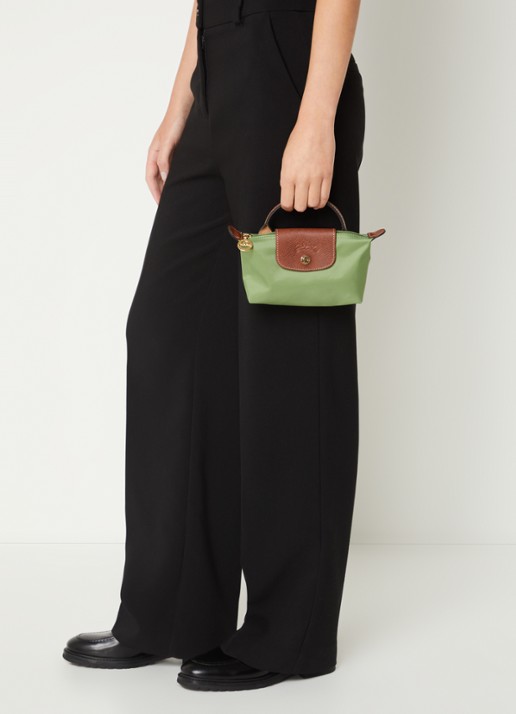 Longchamp Le Pliage Original handtas met leren details - voorkant 3 groen