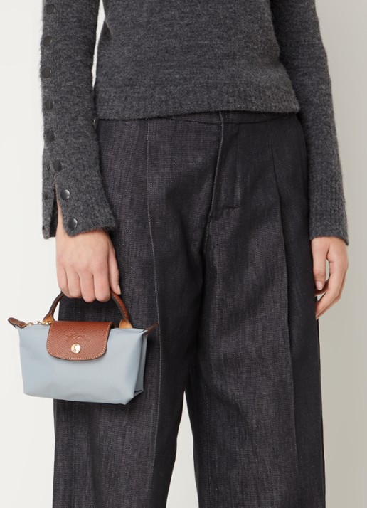 Longchamp Le Pliage Original handtas met leren details - voorkant 6 grijsmele
