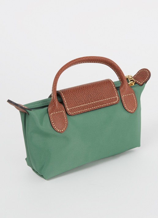Longchamp Le Pliage Original handtas met leren details - achterkant 3 zeegroen