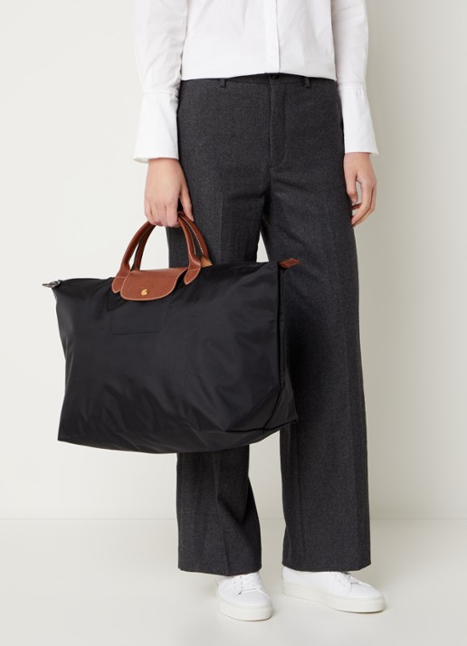 Longchamp Le Pliage Original reistas L met leren details - voorkant 6 zwart