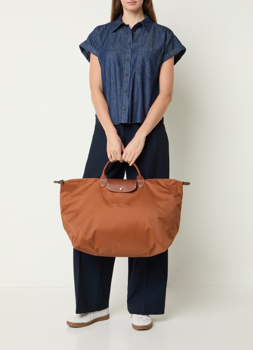Longchamp Le Pliage Original reistas L met leren details - voorkant 2 cognac