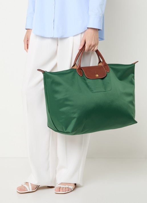 Longchamp Le Pliage Original reistas L met leren details - voorkant 2 donkergroen