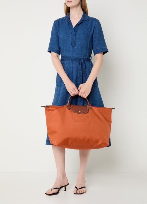 Longchamp Le Pliage Original reistas L met leren details - voorkant 3 oranjebruin