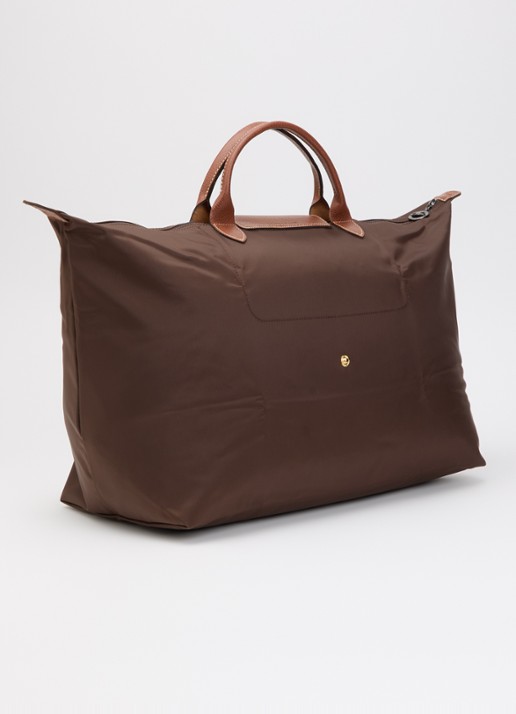 Longchamp Le Pliage Original reistas L met leren details - achterkant chocoladebruin