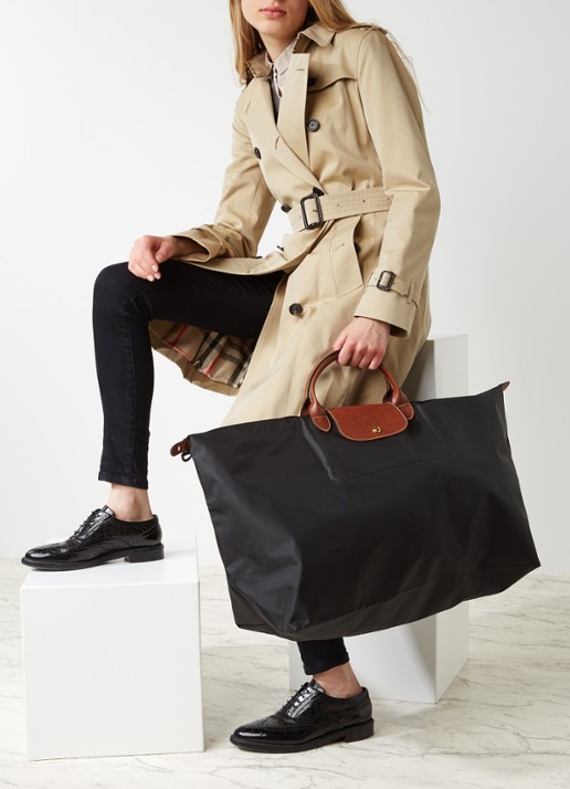 Longchamp Le Pliage Original reistas XL met leren details - voorkant 5 zwart