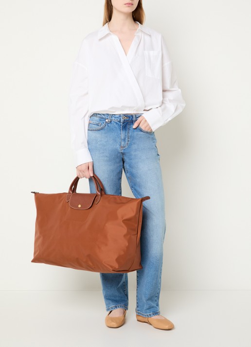 Longchamp Le Pliage Original reistas XL met leren details - voorkant 7 cognac