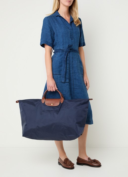 Longchamp Le Pliage Original reistas XL met leren details - voorkant 3 donkerblauw