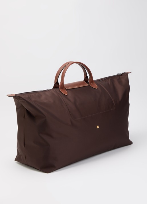 Longchamp Le Pliage Original reistas XL met leren details - achterkant 6 chocoladebruin