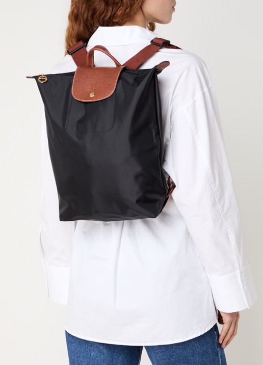Longchamp Le Pliage Original rugzak M met leren details - voorkant 3 zwart