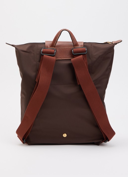 Longchamp Le Pliage Original rugzak M met leren details - achterkant 4 chocoladebruin